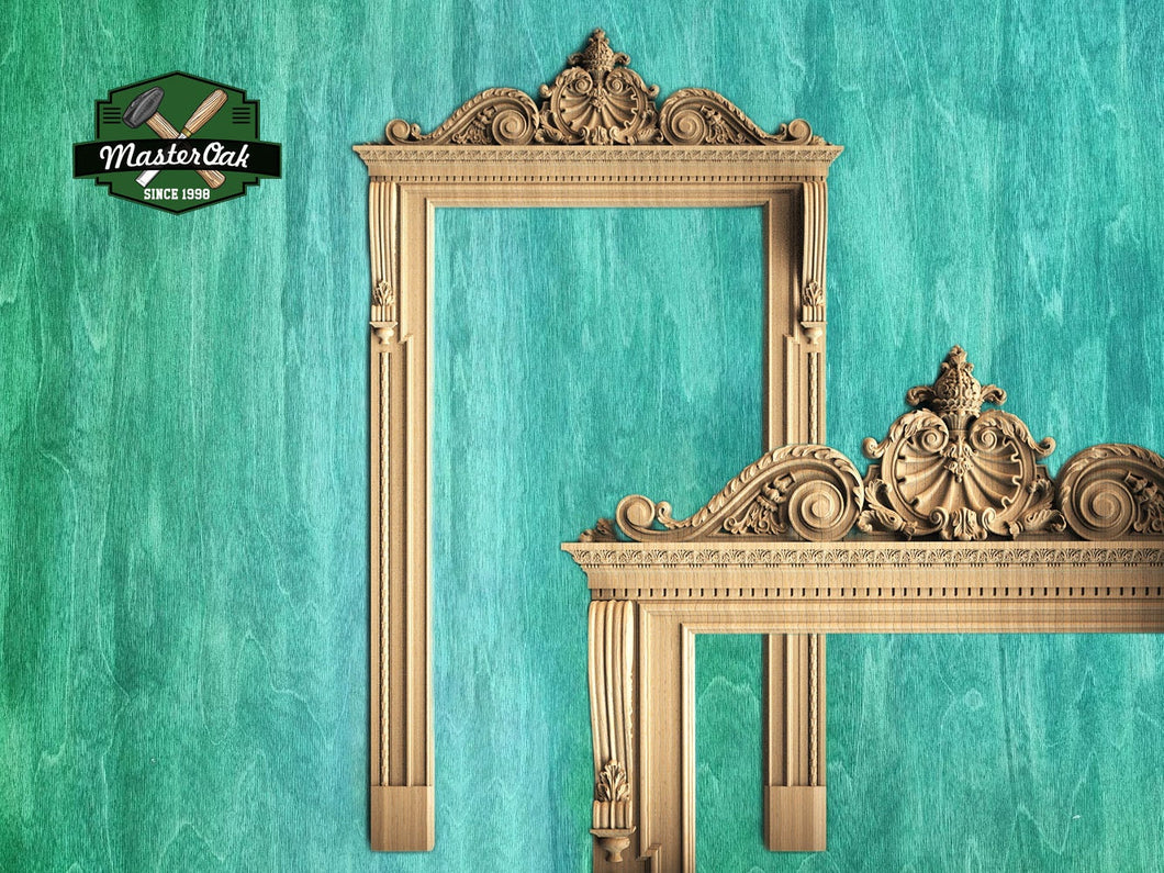 Regal Portal: Ornate Carved Wooden Door Frame, 1pc, Unpainted, Carved Door Casing Trim, Door Interior or Room Pass Through, Fireplace Mantel