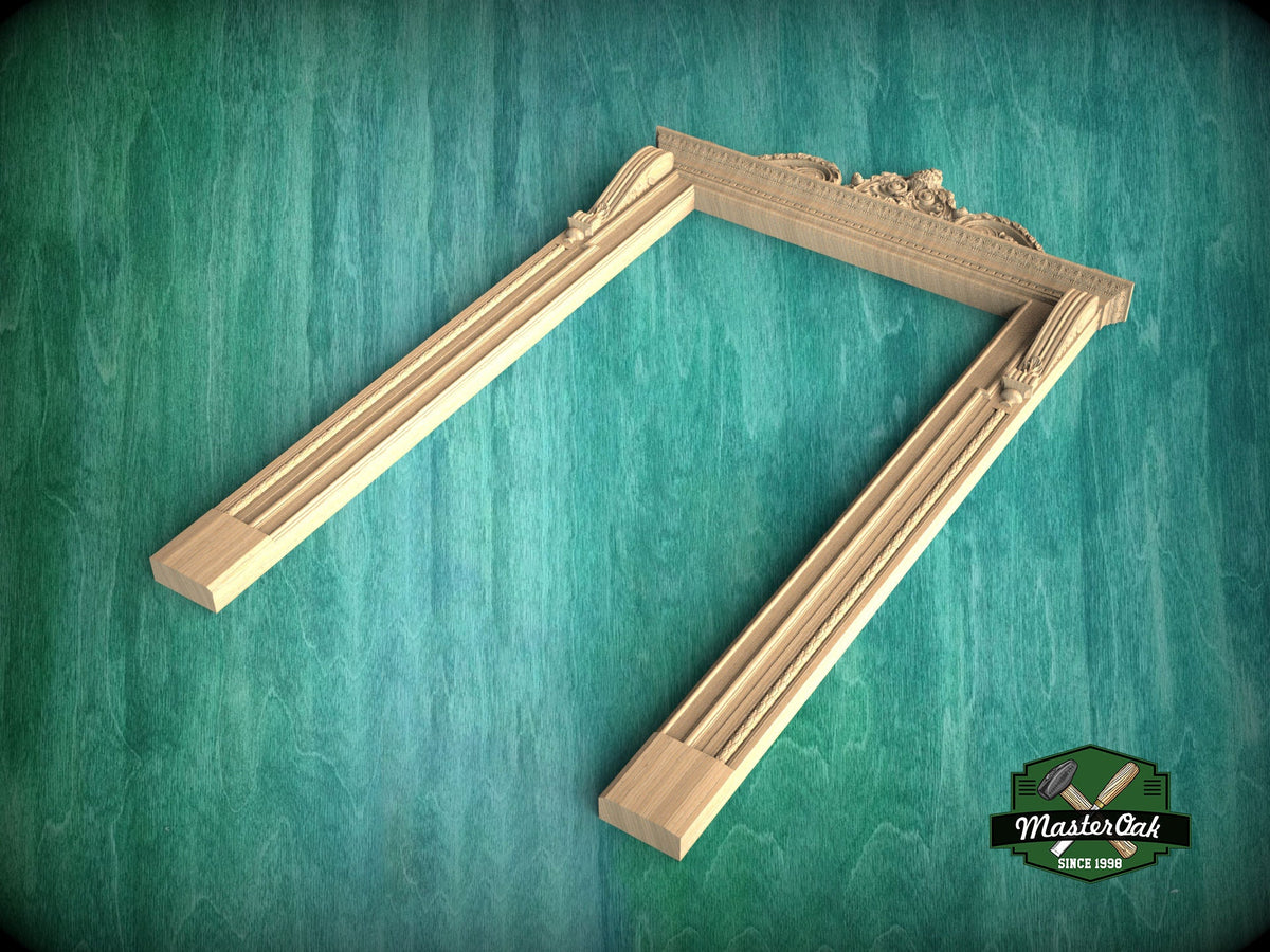 Regal Portal: Ornate Carved Wooden Door Frame, 1pc, Unpainted, Carved Door Casing Trim, Door Interior or Room Pass Through, Fireplace Mantel