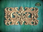 Baroque Splendor: Symmetrical Carved Wood Onlay, Wooden Panel, 1pc, Unpainted, Furniture Carving, Architectural Woodwork
