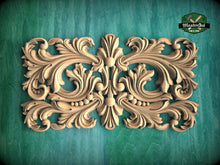 Load image into Gallery viewer, Baroque Splendor: Symmetrical Carved Wood Onlay, Wooden Panel, 1pc, Unpainted, Furniture Carving, Architectural Woodwork
