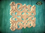 Renaissance Reverie: Exquisite Rectangular Wood Onlay, Wooden Panel, 1pc, Unpainted, Furniture Carving, Architectural Woodwork