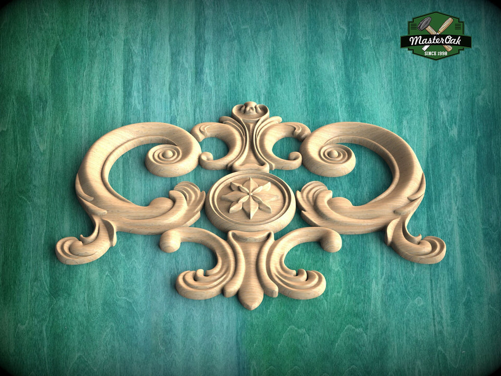 Regal Elegance: Ornamental Wooden Crest Applique, 1pc, Unpainted, Decorative Wood Trim, Wood Carved Applique Onlay, Home Wall Embellishments
