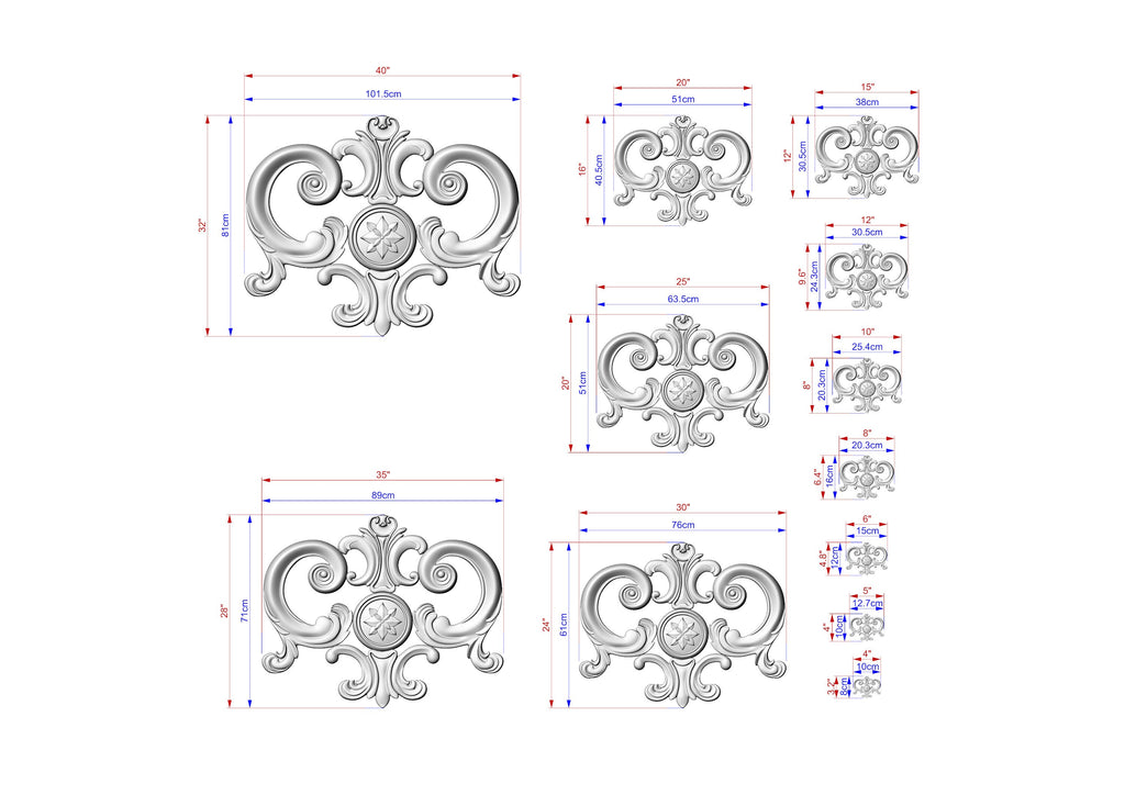 Regal Elegance: Ornamental Wooden Crest Applique, 1pc, Unpainted, Decorative Wood Trim, Wood Carved Applique Onlay, Home Wall Embellishments