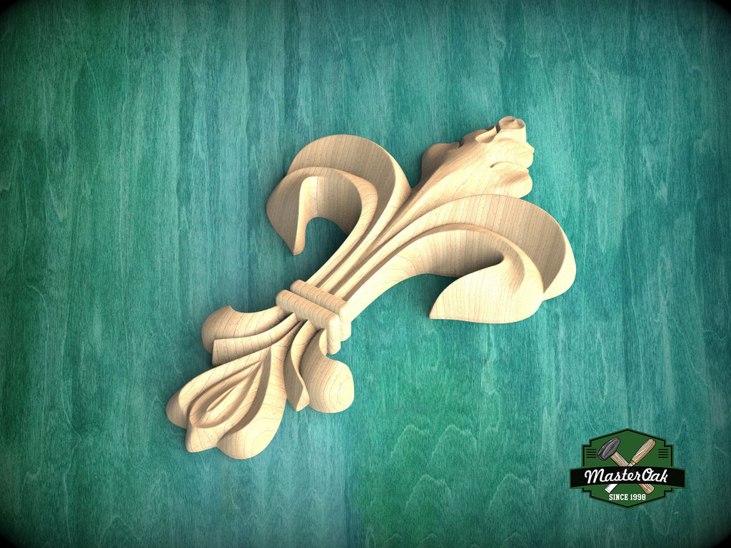 Sovereign Grace: Vertical Carved Wooden Emblem Applique, 1 pc, Unpainted, Home Wall Embellishments, Furniture Carving, Wood Onlays