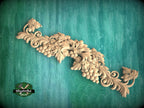 Harvest Symphony Wooden Carving, Grapes & Acanthus Ornament, 1pc, Unpainted, Carved Wood Applique for Fireplace Mantel