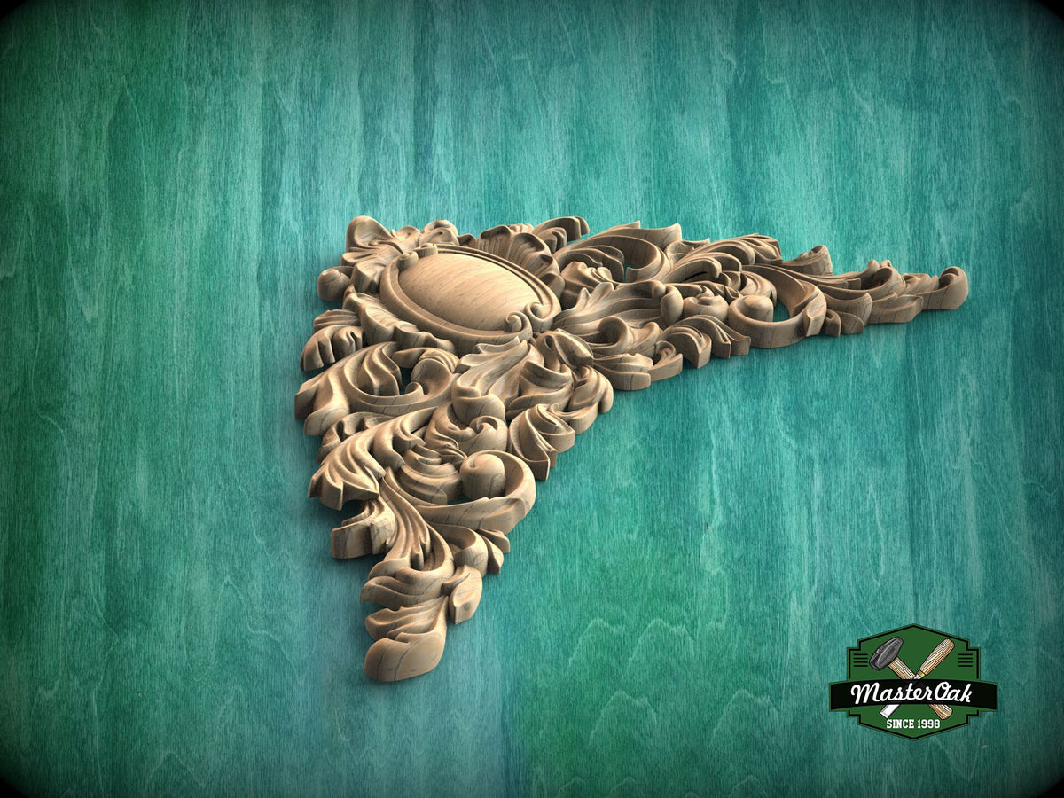 Victorian Flourish: Carved Wooden Archway Keystone, Unpainted, 1pc, Home Wall Embellishments, Furniture Carving, Ornamental Woodwork