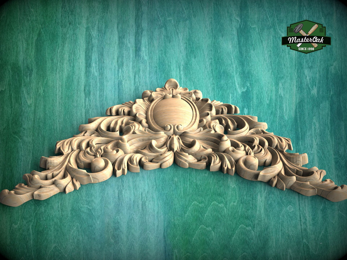 Victorian Flourish: Carved Wooden Archway Keystone, Unpainted, 1pc, Home Wall Embellishments, Furniture Carving, Ornamental Woodwork