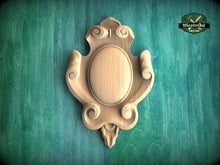 Load image into Gallery viewer, Noble Emblem: Ornate Wooden Cartouche Onlay, Unpainted, 1pc, Home Wall Embellishments, Furniture Carving
