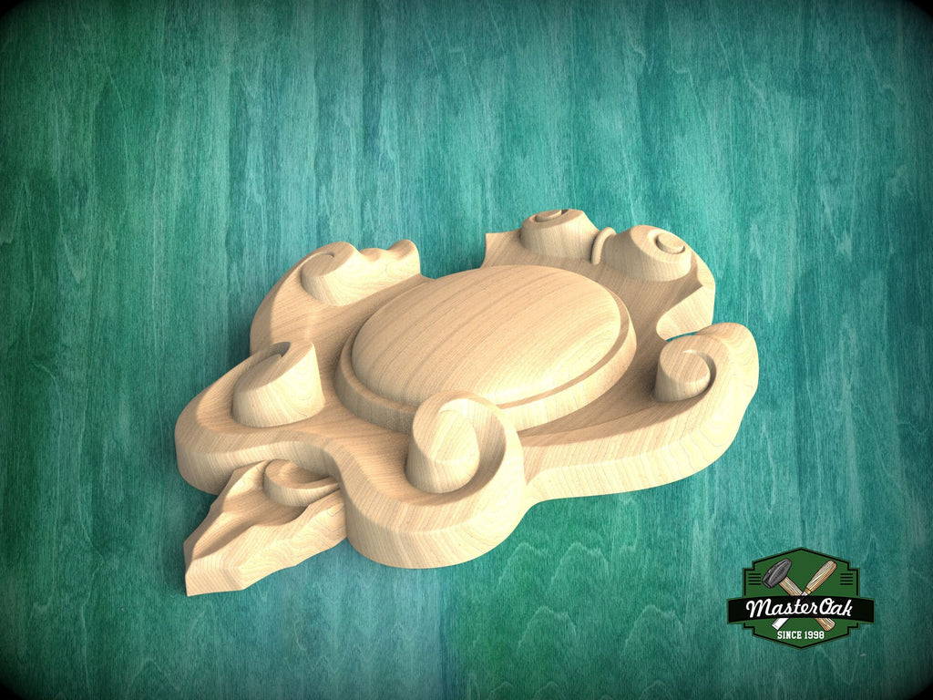 Noble Emblem: Ornate Wooden Cartouche Onlay, Unpainted, 1pc, Home Wall Embellishments, Furniture Carving