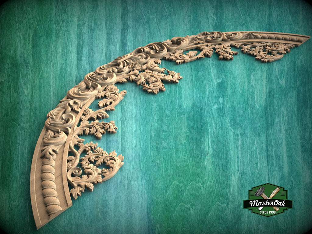 Regal Rhapsody: Carved Wooden Arch Appliqué, 1pc, Unpainted, Home Wall Embellishments, Furniture Carving, Wood Onlay