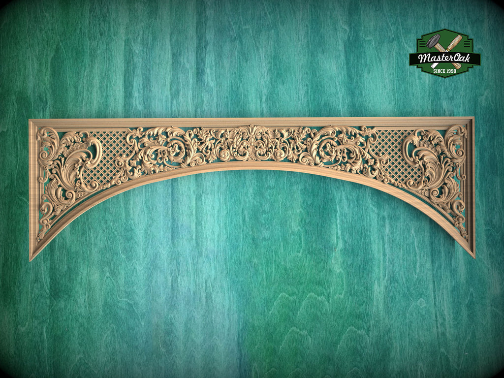 Baroque Elegance: Carved Wooden Lattice Arch, 1pc, Unpainted, Home Wall Embellishments, Furniture Carving, Wood Onlay