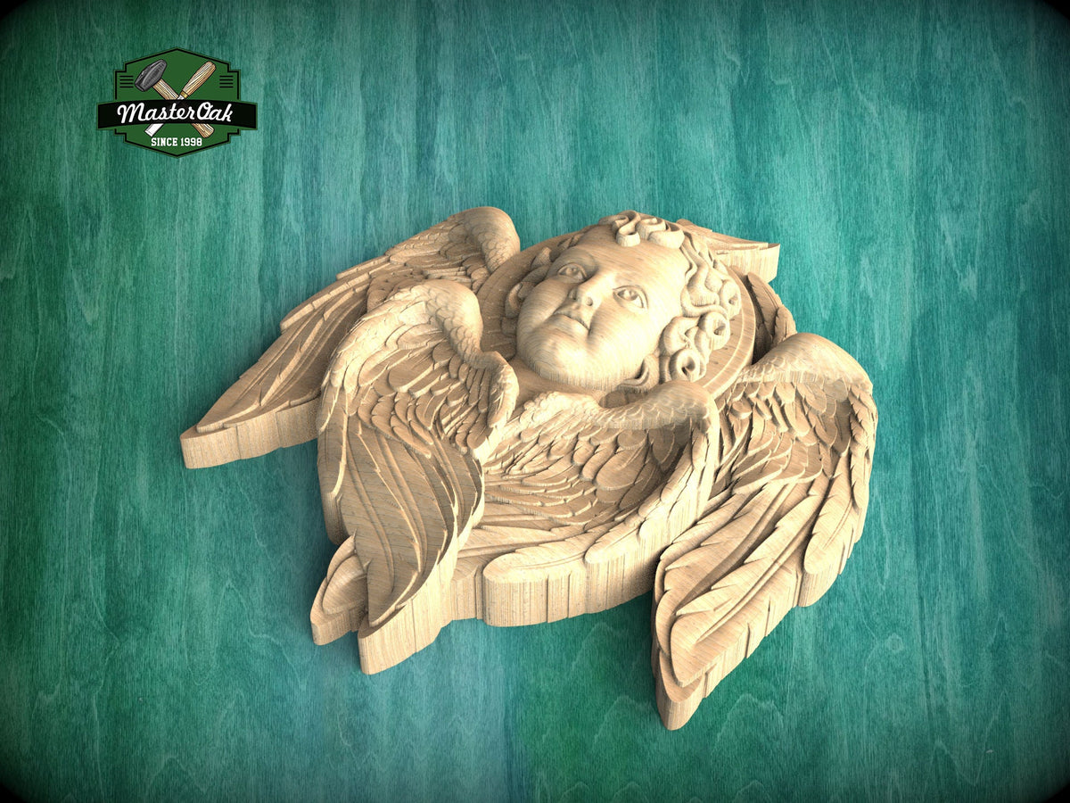 Cherubic Grace: Hand-Carved Wooden Angel, 1pc, Angel with wings, Carved Angel, religion decor, carved decoration of wood, wooden onlay