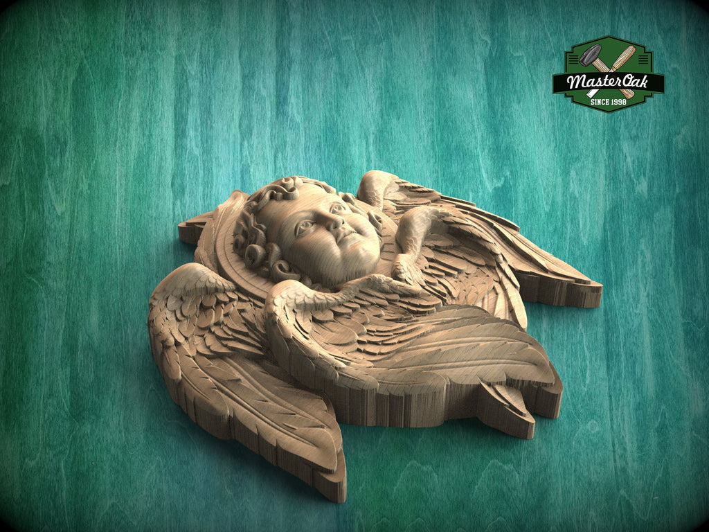 Cherubic Grace: Hand-Carved Wooden Angel, 1pc, Angel with wings, Carved Angel, religion decor, carved decoration of wood, wooden onlay
