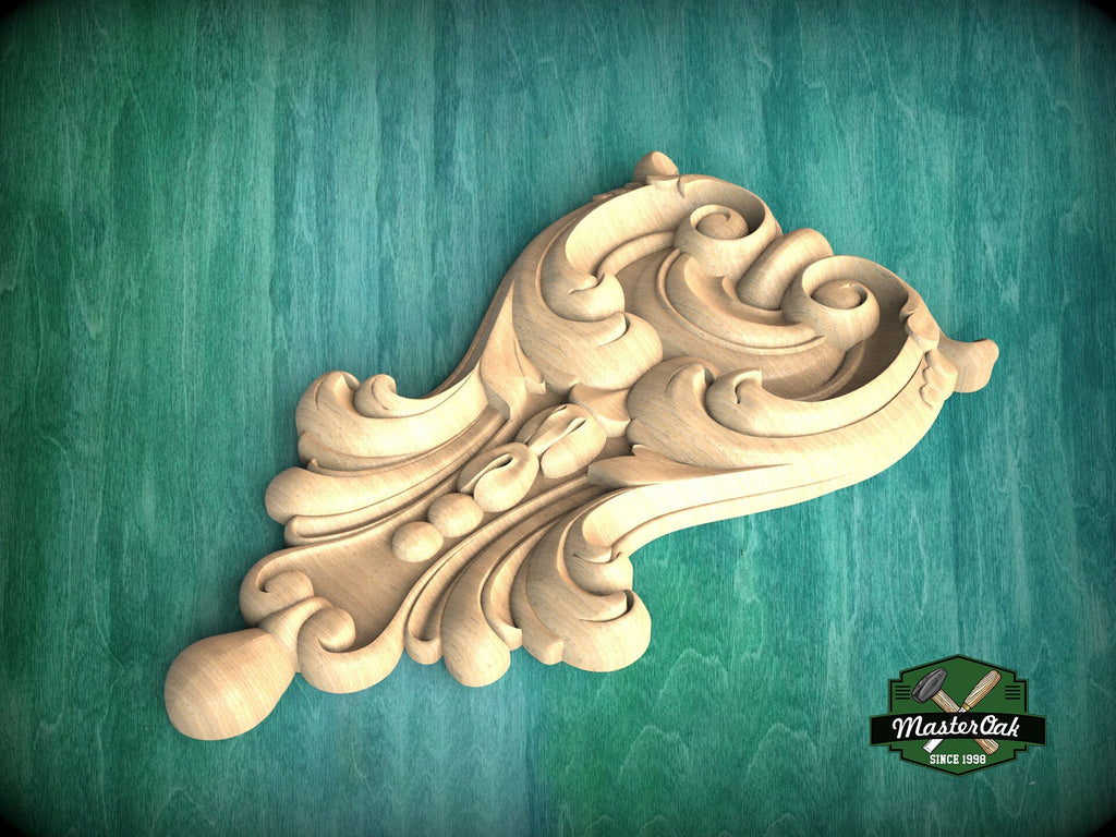 Victorian Elegance: Carved Wooden Acanthus Onlay, 1 pc, Unpainted, decorative wood trim
