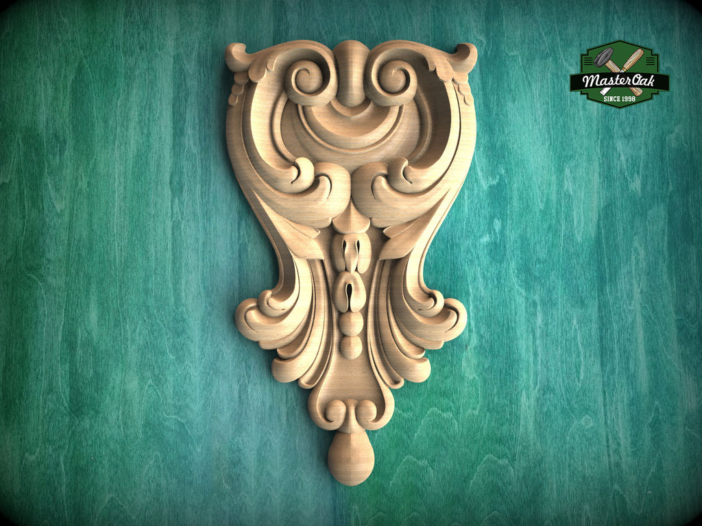 Victorian Elegance: Carved Wooden Acanthus Onlay, 1 pc, Unpainted, decorative wood trim