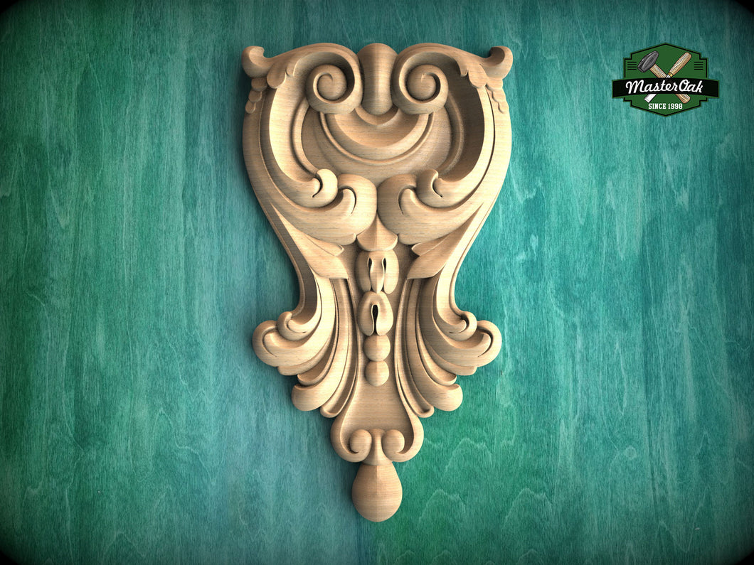 Victorian Elegance: Carved Wooden Acanthus Onlay, 1 pc, Unpainted, decorative wood trim