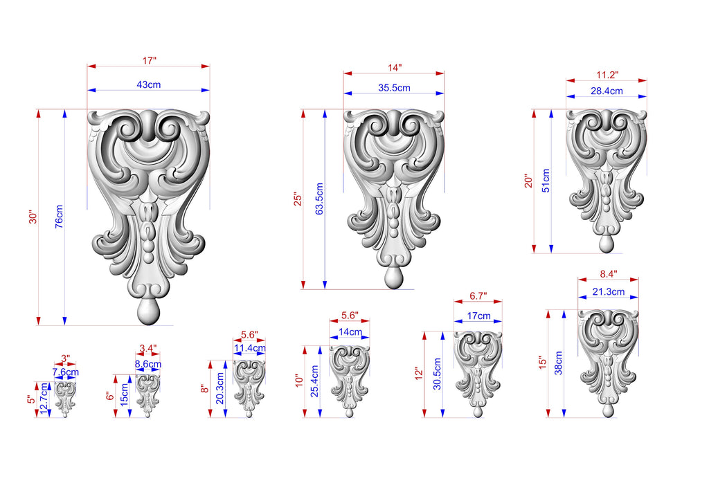 Victorian Elegance: Carved Wooden Acanthus Onlay, 1 pc, Unpainted, decorative wood trim
