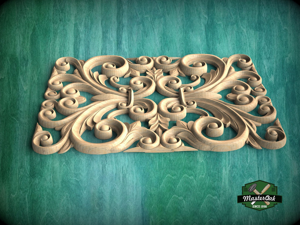 Baroque Elegance: Handcrafted Wooden Panel, Carved Wood Onlay, 1pc, Unpainted, Furniture Carving, Wood Onlay