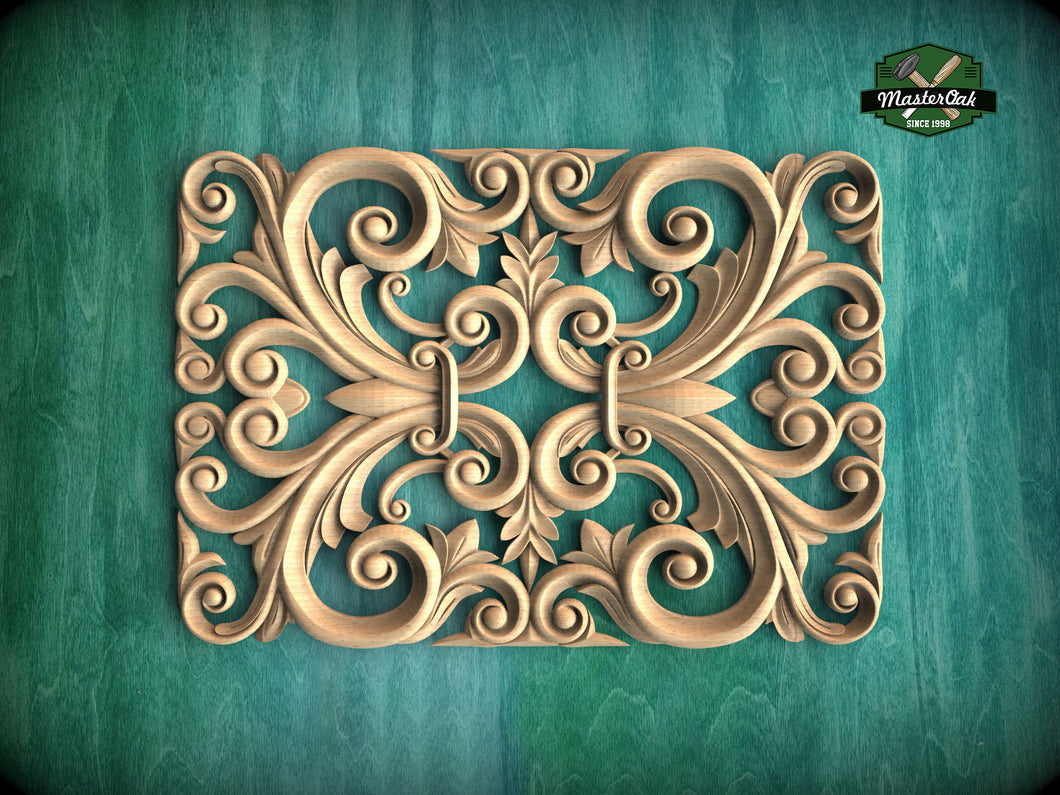 Baroque Elegance: Handcrafted Wooden Panel, Carved Wood Onlay, 1pc, Unpainted, Furniture Carving, Wood Onlay