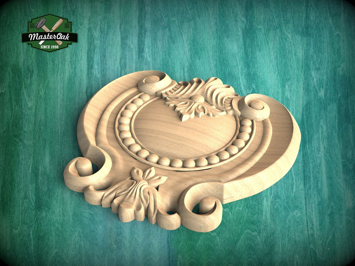 Baroque Splendor: Acanthus & Beadwork Wooden Carved Onlay, Unpainted, 1pc, Home Wall Embellishments, Furniture Carving, Ornamental Woodwork