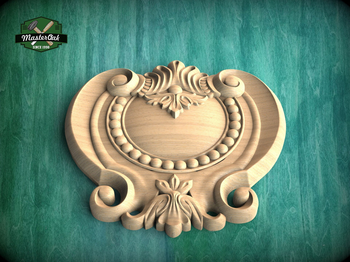 Baroque Splendor: Acanthus & Beadwork Wooden Carved Onlay, Unpainted, 1pc, Home Wall Embellishments, Furniture Carving, Ornamental Woodwork