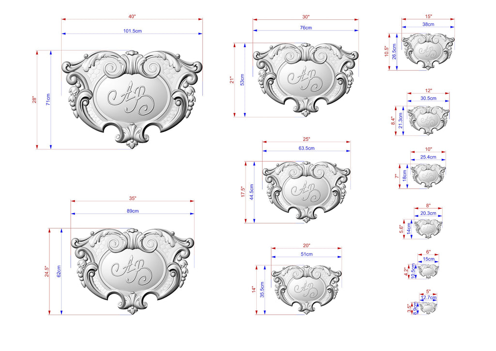 Monogrammed Elegance: Customizable Crest Wooden Onlay, Unpainted, 1pc, Home Wall Embellishments, Furniture Carving