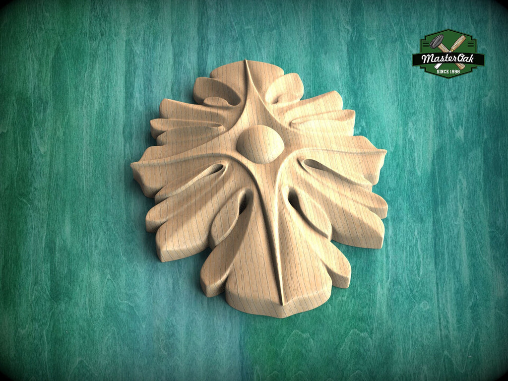 Elegant Wood Interior Rosette – Artisan Crafted, 1pc, Unpainted, Carved Onlay, Wooden Rosette, Applique furniture decor, Vertical Onlay