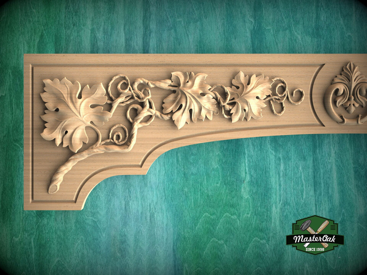 Elegant Handcrafted Wooden Range Hood Pediment, Vineyard-Inspired Kitchen Decor, 1pc, Unpainted, Home Wall Decoration, Furniture Carving
