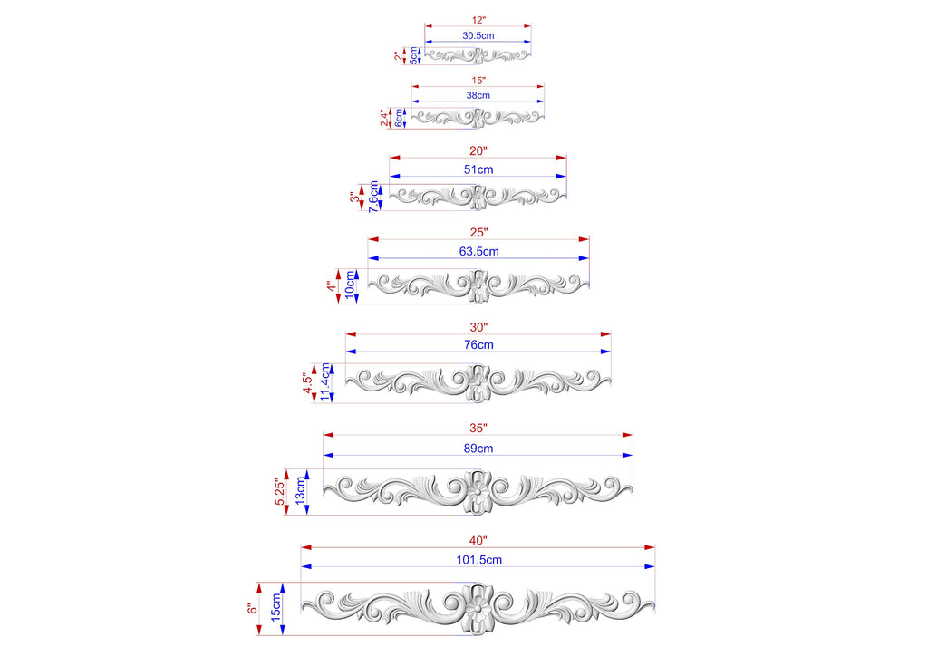 Elegant Floral and Scroll Wood Carved Onlay, Classic Furniture Embellishment, 1 piece, Unpainted, applique for fireplace surround and mantel