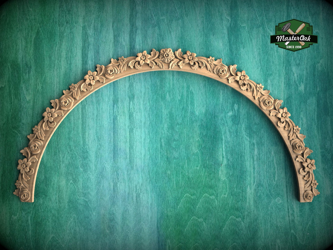 Blossoming Arch: Floral Wood Carving, 1pc, Unpainted, Home Wall Embellishments, Furniture Carving, Wood Onlay