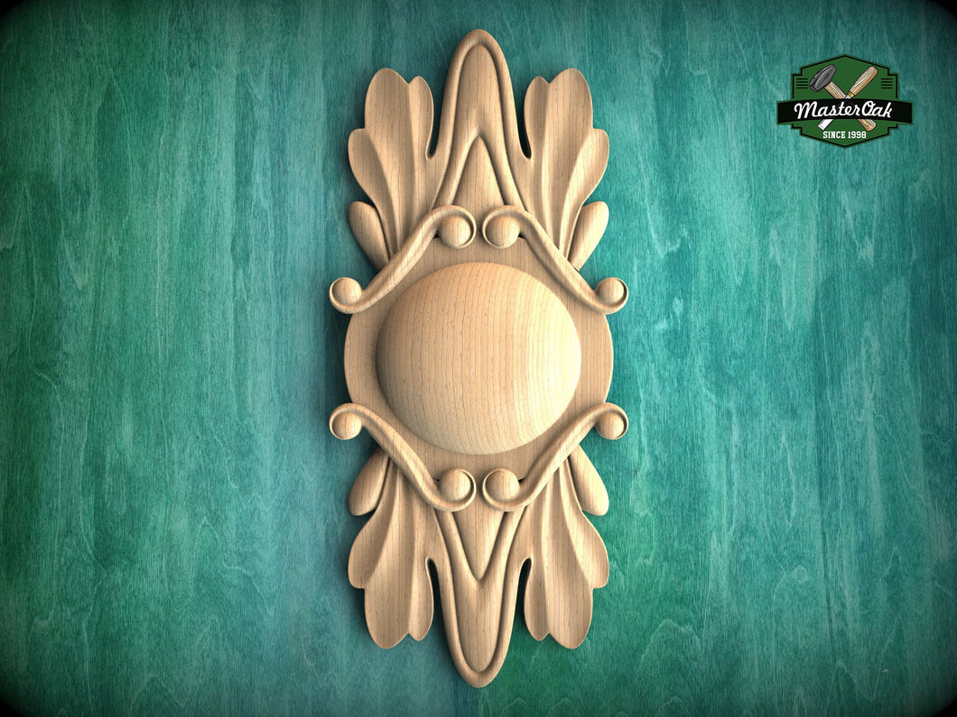 Vertical Carved Wooden Rosette with Leaf Scrollwork, Renaissance Inspired Decor, 1pc, Unfinished, Home Wall Embellishments, Wood Onlay