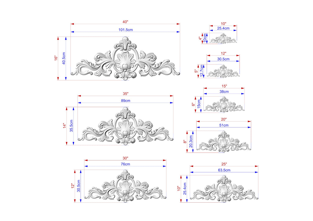 Decorative Onlay with Fleuron, Wood Carving, Unpainted, 1pc, Home Wall Embellishments, Furniture Carving, Ornamental Woodwork