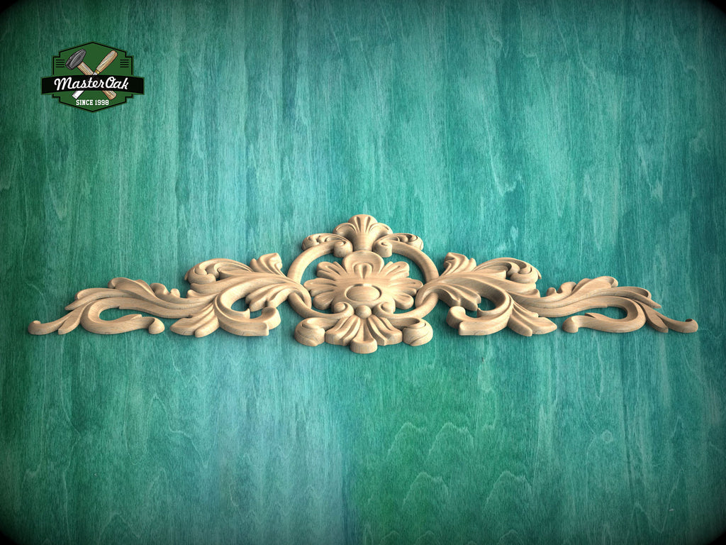 Decorative Onlay with Fleuron, Wood Carving, Unpainted, 1pc, Home Wall Embellishments, Furniture Carving, Ornamental Woodwork