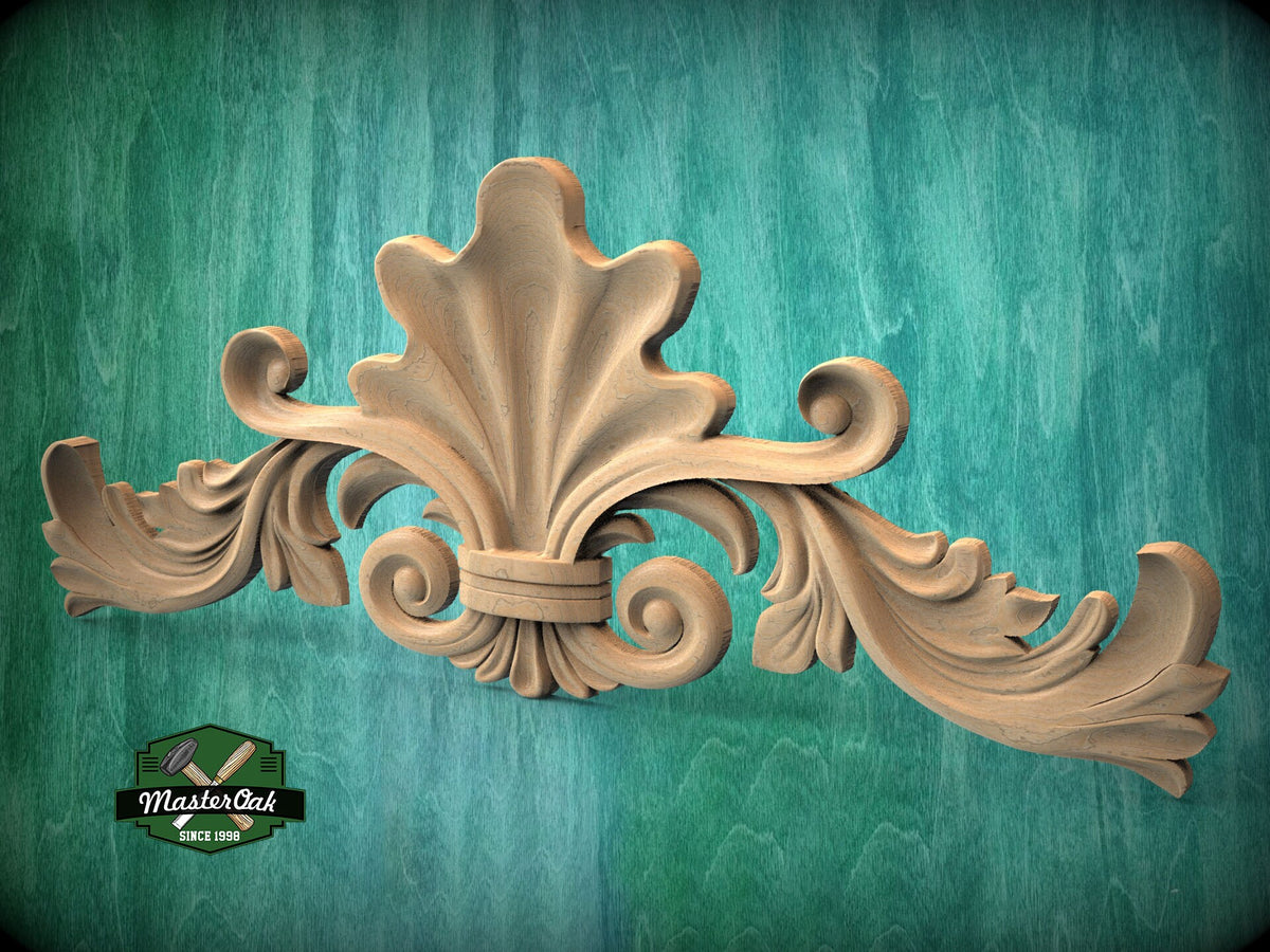 Versatile Acanthus Leaf Wood Onlay, Classic Carved Decor, Unpainted, 1pc, Home Wall Embellishments, Furniture Carving, Ornamental Woodwork