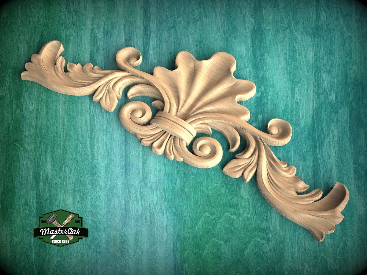 Versatile Acanthus Leaf Wood Onlay, Classic Carved Decor, Unpainted, 1pc, Home Wall Embellishments, Furniture Carving, Ornamental Woodwork