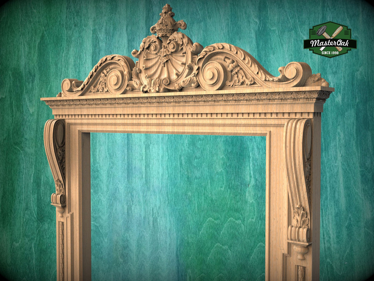Regal Portal: Ornate Carved Wooden Door Frame, 1pc, Unpainted, Carved Door Casing Trim, Door Interior or Room Pass Through, Fireplace Mantel