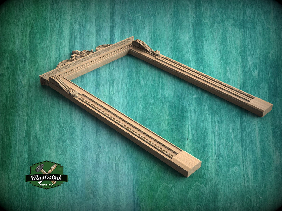 Regal Portal: Ornate Carved Wooden Door Frame, 1pc, Unpainted, Carved Door Casing Trim, Door Interior or Room Pass Through, Fireplace Mantel