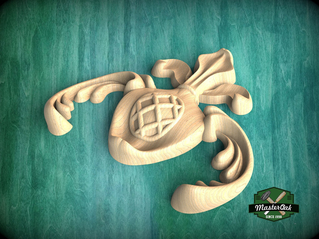 Heraldic Elegance: Central Carved Wood Appliqué, 1 piece, Unpainted, Home Wall Embellishments, wooden trims, wood wall art decor