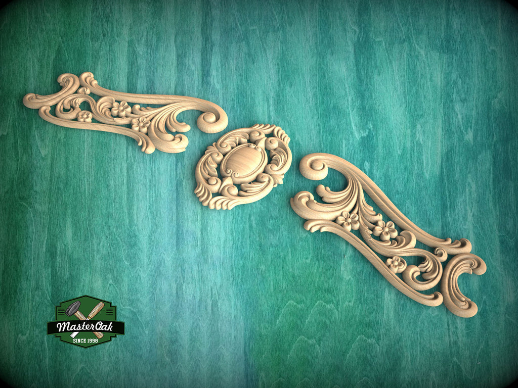 Rococo-Style Carved Wood Onlay for Elegant Furniture and Fireplace Decor, 1pc, Unpainted, Home Wall Embellishments, Furniture Carving