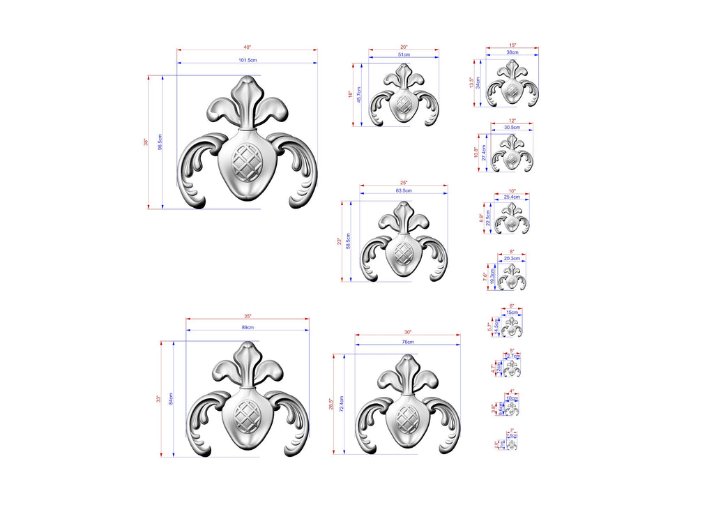Heraldic Elegance: Central Carved Wood Appliqué, 1 piece, Unpainted, Home Wall Embellishments, wooden trims, wood wall art decor