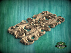 Baroque Splendor: Symmetrical Carved Wood Onlay, Wooden Panel, 1pc, Unpainted, Furniture Carving, Architectural Woodwork