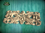 Baroque Splendor: Symmetrical Carved Wood Onlay, Wooden Panel, 1pc, Unpainted, Furniture Carving, Architectural Woodwork