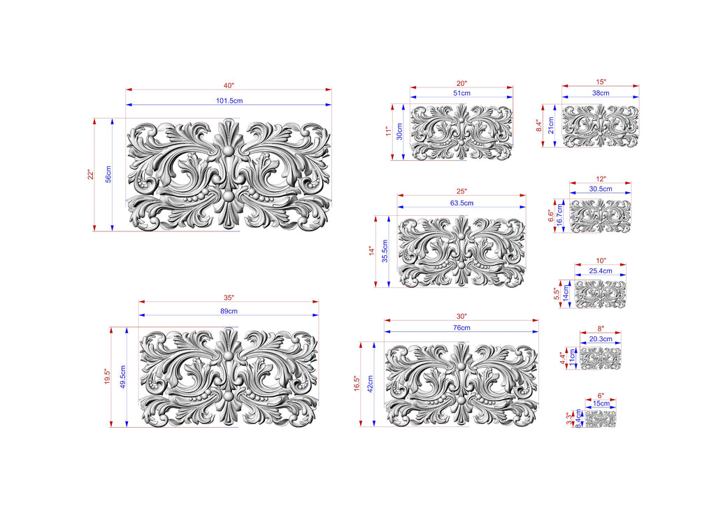 Baroque Splendor: Symmetrical Carved Wood Onlay, Wooden Panel, 1pc, Unpainted, Furniture Carving, Architectural Woodwork