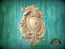 Load image into Gallery viewer, Classic Wooden Shield Onlay, Artisanal Baroque Flourishes for Prestigious Interiors, 1 pc, Unpainted, Home Wall Embellishments, wooden trims
