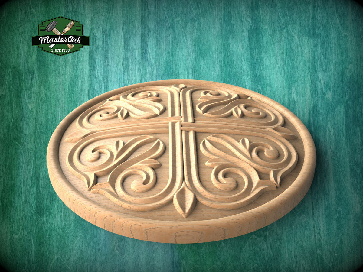 Cross My Heart: Ornate Fleur-de-Lis Wooden Rosette, 1 pc, Unpainted, Decorative Rosettes, Home Wall Embellishments, Round Wooden Onlays