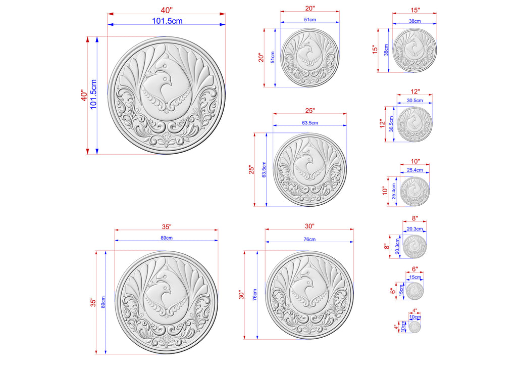 Majestic Peafowl: Regal Round Carved Wooden Rosette, 1 pc, Unpainted, Decorative Rosettes, Home Wall Embellishments, Round Wooden Onlays