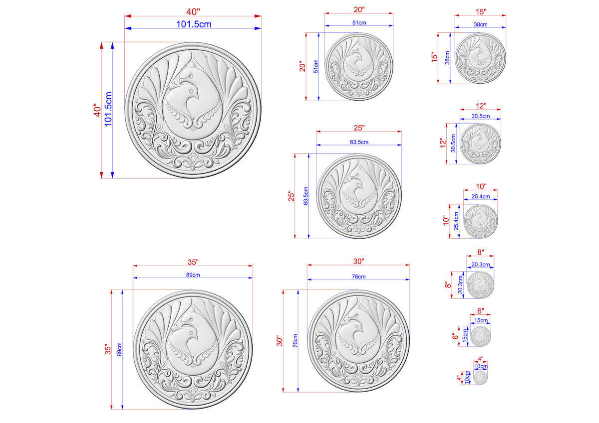 Majestic Peafowl: Regal Round Carved Wooden Rosette, 1 pc, Unpainted, Decorative Rosettes, Home Wall Embellishments, Round Wooden Onlays