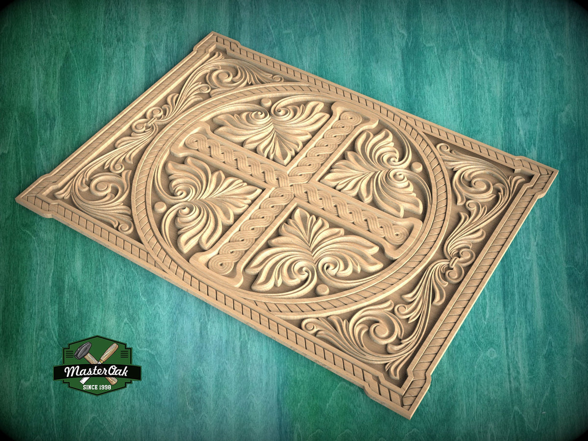 Carved Cross Foliage Panel, Symbolic Religious Artwork, Wooden Panel, 1pc, Unpainted, Furniture Carving, Architectural Woodwork