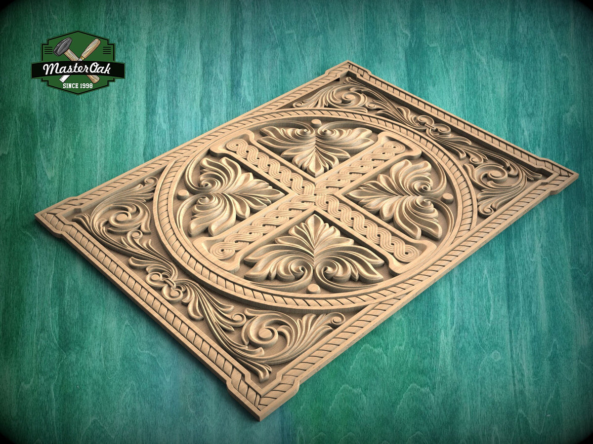 Carved Cross Foliage Panel, Symbolic Religious Artwork, Wooden Panel, 1pc, Unpainted, Furniture Carving, Architectural Woodwork