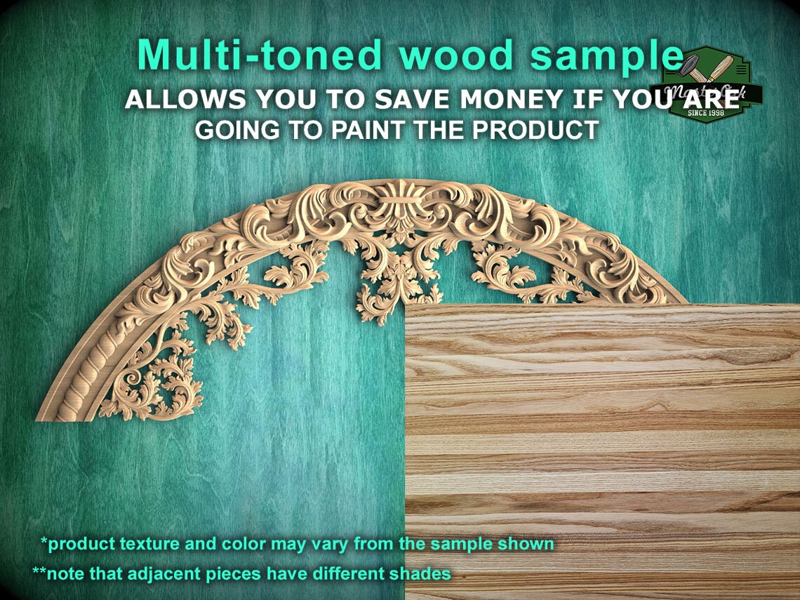 Regal Rhapsody: Carved Wooden Arch Appliqué, 1pc, Unpainted, Home Wall Embellishments, Furniture Carving, Wood Onlay